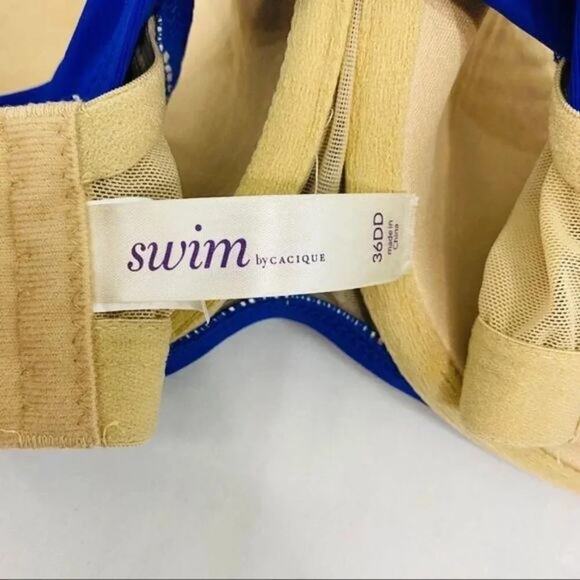 Lane Bryant Cacique Swim Bikini Top Blue Build in Bandeau Bra Womens Size 36DD - Picture 7 of 10